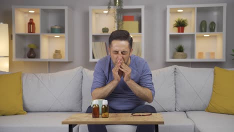 Man-covering-mouth-and-nose-while-sneezing.
